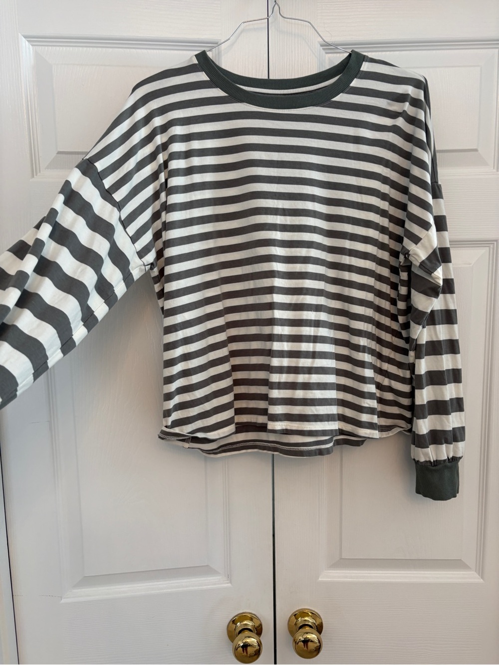 Candace Cameron Bure Green & White Striped Long Sleeve Tee